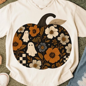 Fall Pumpkin Png, Halloween Floral Pumpkin Png, Pumpkin Coquette Png, Ghost Floral Pumpkin Png, Vintage Autumn Shirt Design, Halloween Png