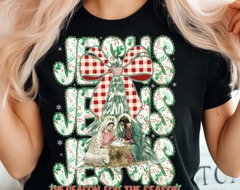 Jesús floral coqueto en Navidad (Png), árbol de Navidad (Png), belén (Png), lazo navideño preppy (Png), Jesús es la razón, Navidad femenina (Png)