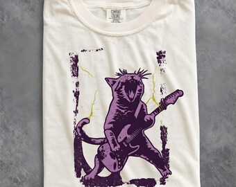 Metallicat Shirt, Comfort Colors Rock Star Cat Shirt, Heavy Metal Music Tee, Vintage Kitten Shirt, Funny Cat Tee, Electric Guitar Kitty Tee