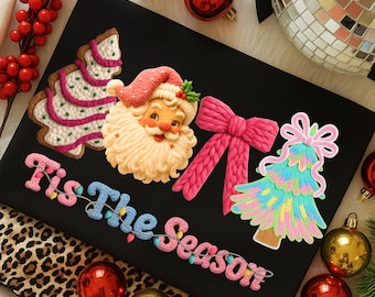 PNG de la temporada navideña, PNG de hilo para ganchillo navideño, ganchillo navideño, PNG de Papá Noel de hilo sintético, diseño de árbol de Navidad, PNG de lazo coqueto, PNG navideño rosa femenino