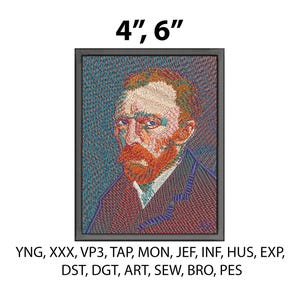 Motif de broderie autoportrait de Vincent Van Gogh, fichier de broderie machine d'art célèbre, 2 tailles (pes, dst, jef, hus, exp, vp3)