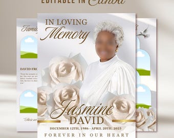White Gold Funeral Program Template: 8-Page Memorial Program