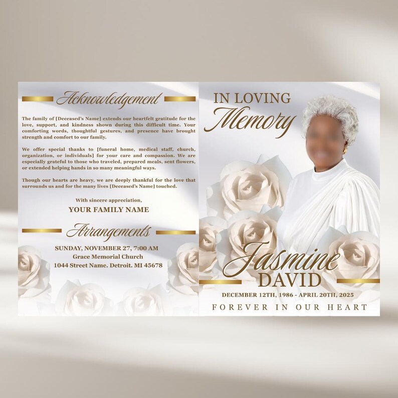 White Gold Funeral Program Template: 8-Page Memorial Program image 3