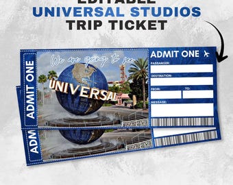 Editable Universal Studios Trip Ticket - Surprise Gift Boarding Pass (Canva Template Digital Download)