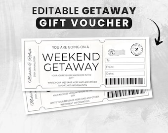 Getaway Gutschein, bearbeitbarer Reisegutschein, druckbare Trip Away-Zertifikatsvorlage (digitaler Download)