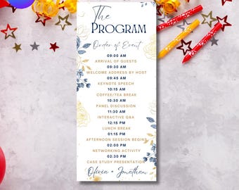 Gold Glitter Birthday Program Template, Dinner Party Itinerary (Instant Download)
