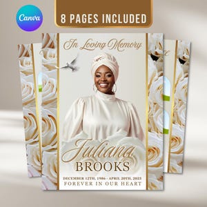 Sjabloon witgoud begrafenisprogramma: 8 pagina's herdenkingsprogramma