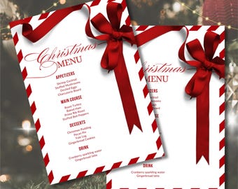 Hand Drawn Christmas Menu Template, Holiday Dinner Party (Printable Download)