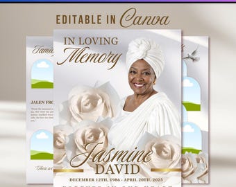 White Gold Funeral Program Template: 8-Page Memorial Program