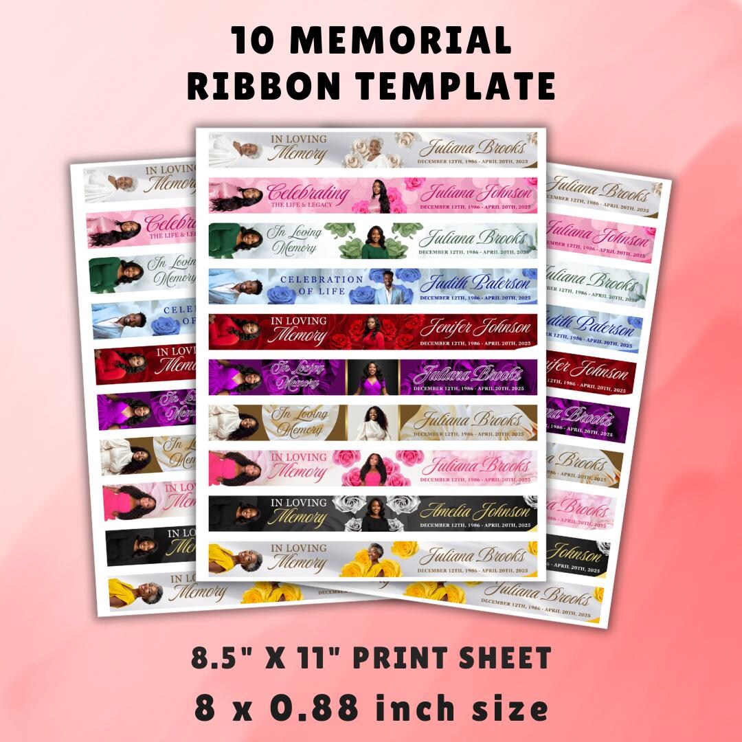 Memorial Ribbon Template Bundle | Funeral Canva Designs (digital ...