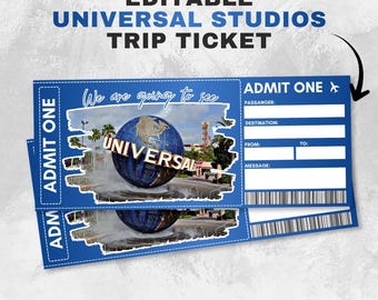 Editable Universal Studios Trip Ticket - Surprise Gift Boarding Pass (Canva Template Digital Download)
