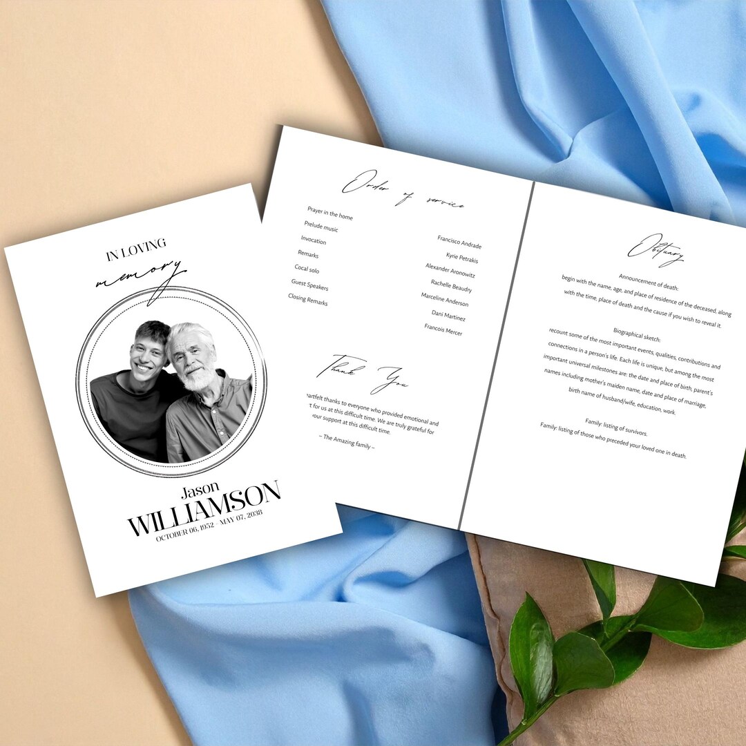 Elegant Funeral Ceremony Program Template: Canva Celebration of Life ...