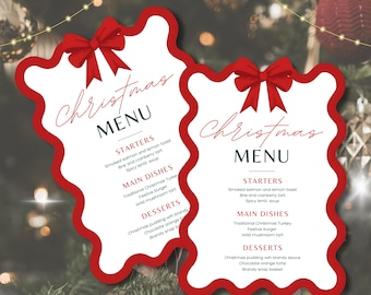 Editable Christmas Menu Template, Hand Drawn Bow (Printable Download)