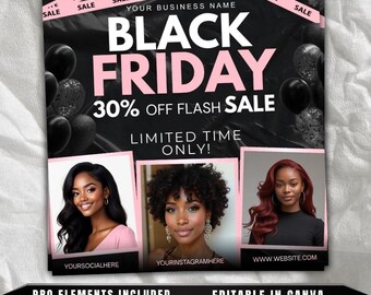 Black Friday Flyer Template, Pink, Editable in Canva