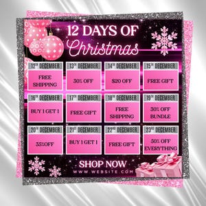 12 Days of Christmas Sale Flyer, Boutique Social Media (Canva Template)