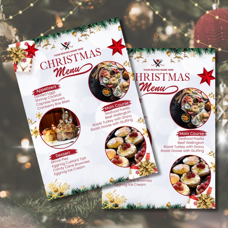Christmas Menu Template, Holiday Dinner Party (printable Download) - Etsy