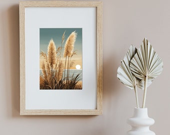 Instant Download, Neutral Wall Art, Coastal Wall Art, Botanical Print, Pampas Sea Grass Wall Art, Boho Beach Decor, Ocean Decor, Office Art