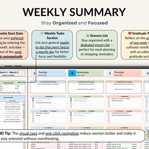 Weekly planner spreadsheet for Excel and Google Sheets to plan your week, organize tasks, track habits, and manage your schedule. Includes weekly time blocking, daily task tracker, to-do list, and productivity planner to stay focused and organized. Perfect for ADHD routines, planning deadlines, building habits, and creating productive weekly schedules in an easy editable planner template.
