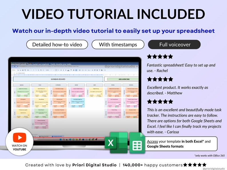 Kanban Board Spreadsheet Task Tracker Excel Project Management Planner ...