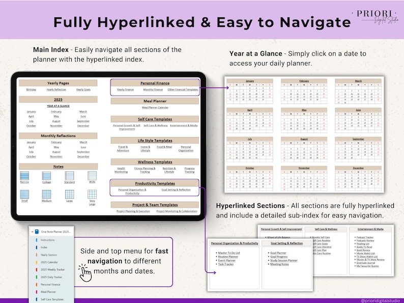OneNote Planner 2026 2027 Digital OneNote Templates Hyperlinked Planner Daily Weekly Planner Organization Planner Professional OneNote 2026 2027