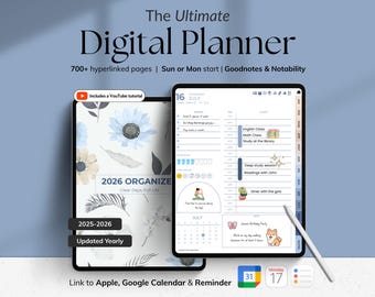 Digitaler Planer 2025 2026 für iPad Android Goodnotes Notability All-in-One Life Planner Tägliches wöchentliches monatliches Journal ADHS Digitales Notizbuch