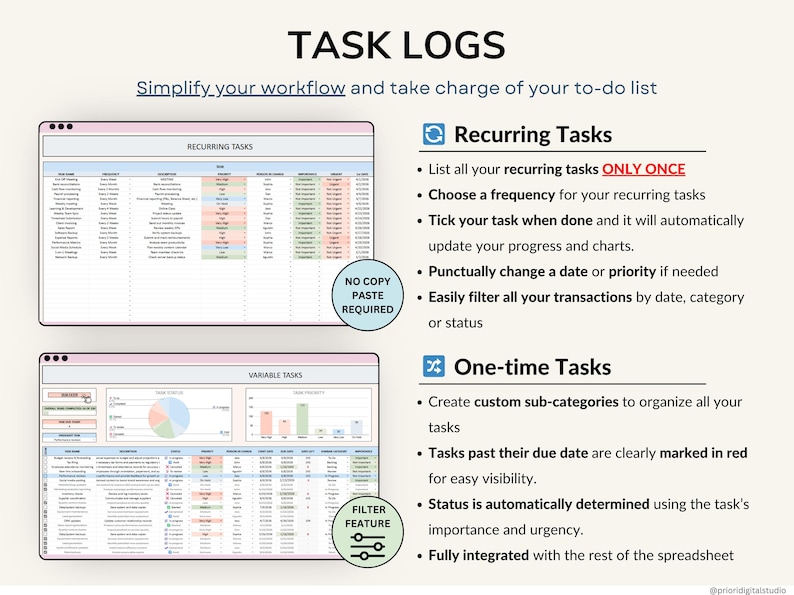 task tracker spreadsheet for Google Sheets digital to-do list and task manager template Excel daily planner for work and projects Google Sheets productivity dashboard team task tracker with priority labels project management spreadsheet for teams all-in-one task planning Google Sheet 
recurring task planner in Google Sheets weekly and monthly task overview template visual kanban board in spreadsheet format smart task tracker for personal planning Google Sheets planner with decision matrix