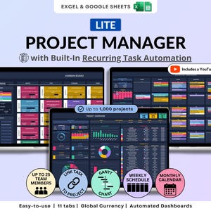 Puede incluir: Una herramienta digital de gestión de proyectos que se muestra en tres dispositivos. La imagen muestra una computadora portátil, una tableta y otra computadora portátil, todas mostrando la interfaz del administrador de proyectos. La interfaz incluye tableros Kanban, diagramas de Gantt y un calendario mensual. El texto incluye "Project Manager" y "Up to 1,000 projects."