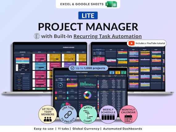 Project Tracker Spreadsheet Project Management Planner Google Sheets Excel Team Project Manager Gantt Chart Work Organization Task Tracker