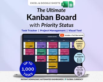 Kanban Board Spreadsheet Task Tracker Excel Project Management Planner Google Sheets Team Task Planner Small Business Kanban Project Tracker
