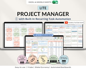 Project Management Spreadsheet Team Project Task Tracker Google Sheets Excel Timeline Planner Kanban Board Gantt Chart Eisenhower Matrix