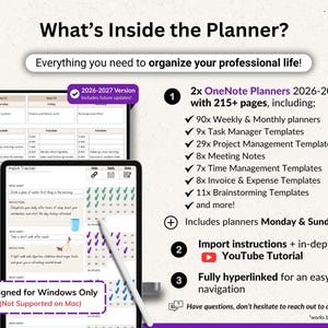 onenote digital planner for work 2026 2027 hyperlinked weekly planner template onenote project management planner dated digital planner for professionals onenote calendar template business planner one note productivity planner 2026 2027 onenote planner for organization