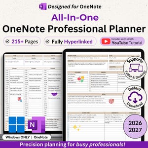 OneNote Planner 2026 2027 Professional One Note Template for Work Project Management Hyperlinked Planner Weekly Planner Organization Planner