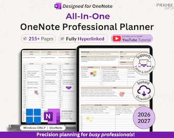 OneNote Planner 2026 2027 Professional One Note Template for Work Project Management Hyperlinked Planner Weekly Planner Organization Planner
