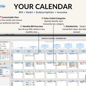 Bill Calendar 2026 digital template for Google Sheets and Excel. Track monthly bills, recurring payments, and personal finances. Editable, simple to use, includes payment tracker and finance organizer. Perfect for staying on top of bills and avoiding late fees.