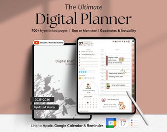 All-in-One Digital Planner 2025 2026 for iPad Android Goodnotes Templates Notability Daily Weekly Monthly Journal Life Goals Budget Wellness