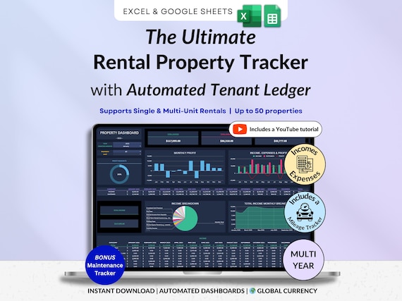Rental Property Tracker Landlord Spreadsheet Multi Property Income and Expense Excel Google Sheets Rental Bookkeeping Rent Payment Tracker