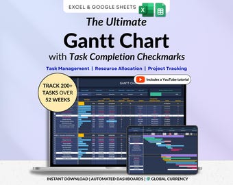 Project Timeline Tracker Gantt Chart Google Sheets Project Planner Task Timeline Spreadsheet, Business Project Management Tool for Team