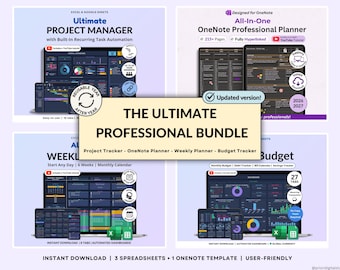 Professional Work Planner Bundle Multi Project Management Excel Template Task Tracker Google Sheets Work OneNote Planner Weekly Planner