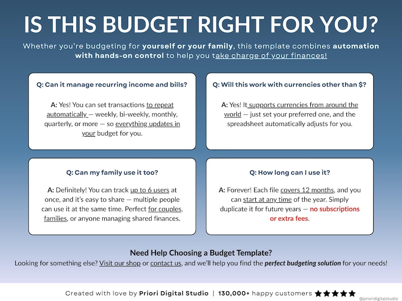 Ultimate Family & Couple Budget Spreadsheet for Google Sheets & Excel n Dark Mode. Track household expenses, recurring & variable transactions, bills, debts, and income. Includes dashboards, monthly tabs, wealth tools like 50/30/20, sinking funds, net worth, investments, and no-spending challenge. Perfect for managing family finances, kids’ costs, and planning monthly and yearly budgets.
