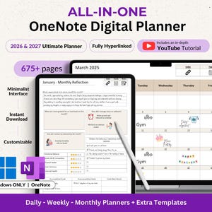 OneNote Planner 2026 2027 Digital OneNote Templates Hyperlinked Planner Daily Weekly Planner Organization Planner Professional OneNote 2026