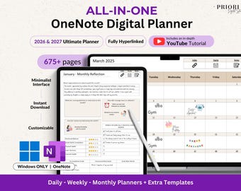 OneNote Planner 2026 2027 Digital OneNote Templates Hyperlinked Planner Daily Weekly Planner Organization Planner Professional OneNote 2026
