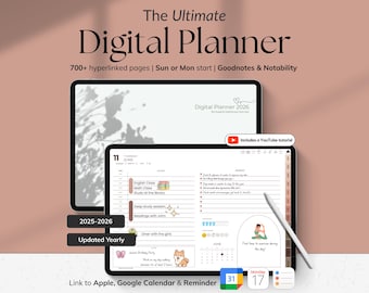Cyfrowy planer wielofunkcyjny 2025 2026 na iPada z systemem Android Szablony Goodnotes Notability Dzienny Tygodniowy Miesięczny Dziennik Cele życiowe Budżet Zdrowie