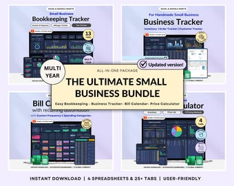 Small Business Bundle Google Sheets Business Bookkeeping Inventory Management Order Tracker Handmade Pricing Calculator Excel Client Tracker