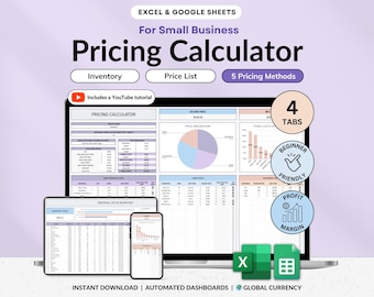 Small Business Pricing Calculator Spreadsheet Excel Google Sheets Product Cost Tracker Profit Margin Price Guide Template Pricing Strategy