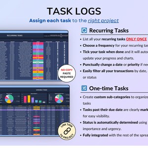 Dark mode project and task management spreadsheet for Google Sheets and Excel, featuring a Gantt chart, Kanban board, task scheduler, and smart filters. Easily manage multiple projects with recurring and one-time tasks, automated dashboards, and monthly and weekly calendar views. Includes a decision matrix, structured task tracking system, and built-in productivity planner. A powerful yet easy-to-use project management template designed to keep you organized and maximize productivity.