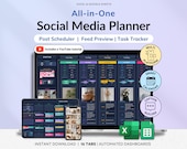 Social Media Planner Spreadsheet Dark Mode Monthly Content Calendar for Digital Creators Google Sheets Excel Instagram TikTok Manager