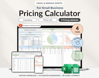 Hoja de cálculo para calcular precios de productos Plantilla de precios para pequeñas empresas Hojas de cálculo de Google Calculadora de costos de productos hechos a mano Margen de beneficio de Excel