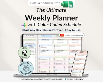 Weekly Planner Daily Schedule Google Sheets ADHD Weekly Time Blocking Planner Routine To Do List Excel Spreadsheet Productivity Template