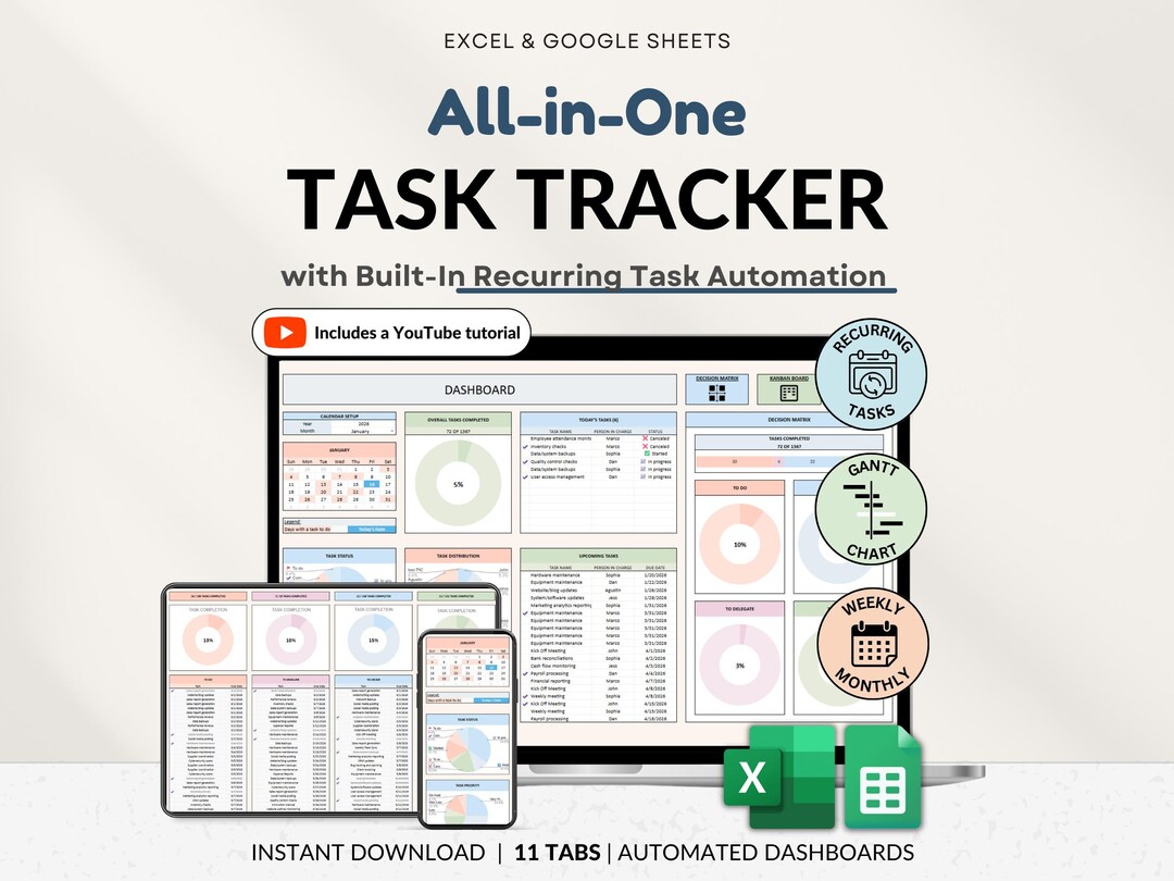 Task Tracker Spreadsheet Template Google Sheets Digital To-do List ...