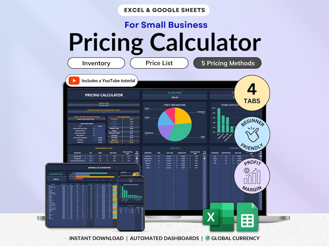 Product Pricing Calculator Spreadsheet Small Business Pricing Template ...
